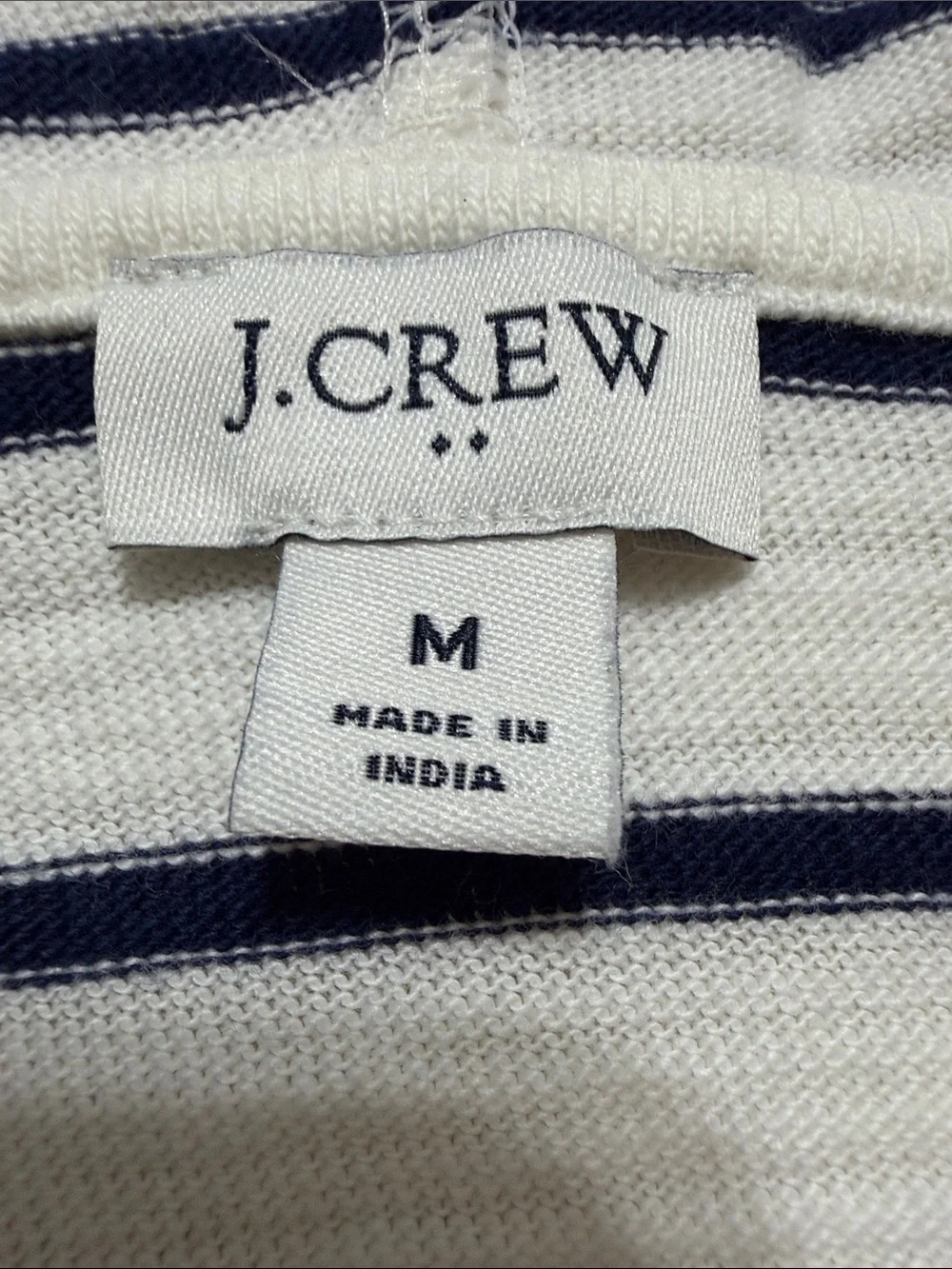 J. Crew White and Navy Striped V-Neck Beach Hoodie Pullover Top, Size Medium.